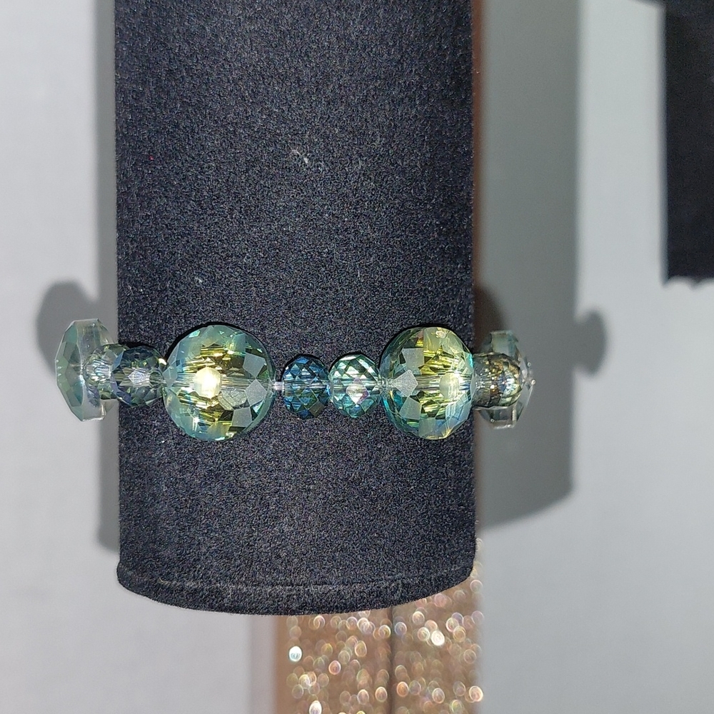 Handmade Elastic Aqua Crystal Bracelet